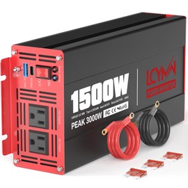 1500 Watt Pure Sine Wave Power Inverter DC 12V to AC 110/120V with Dual Outlets USB-C 30W USB-QC 18W Fast Car Charger Adapter for Vehicles Home RV Car Truck Off-Grid Solar System Converter