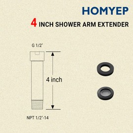 HOMYEP Shower Arm Extender 4 Inch Straight Extension Pipe Arm for Rainfall and Handheld Shower Head, Female to Male NPT 1/2 Inch, Brushed Gold