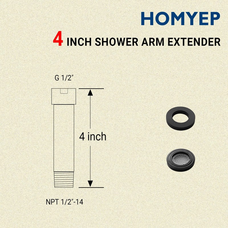 HOMYEP Shower Arm Extender 4 Inch Straight Extension Pipe Arm