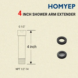 HOMYEP Shower Arm Extender 4 Inch Straight Extension Pipe Arm for Rainfall and Handheld Shower Head, Female to Male NPT 1/2 Inch, Brushed Gold