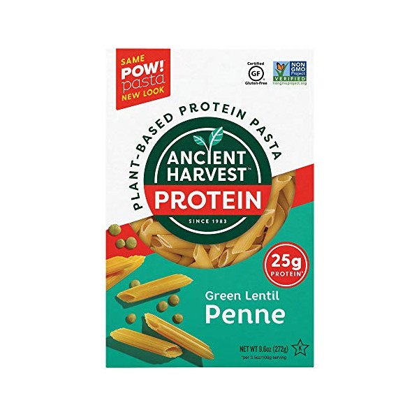 Ancient Harvest Gluten-Free Plant-Based High-Protein Vegan Pasta, Green Lentil and Quinoa Penne, 8 Ounce (Pack of 6)
