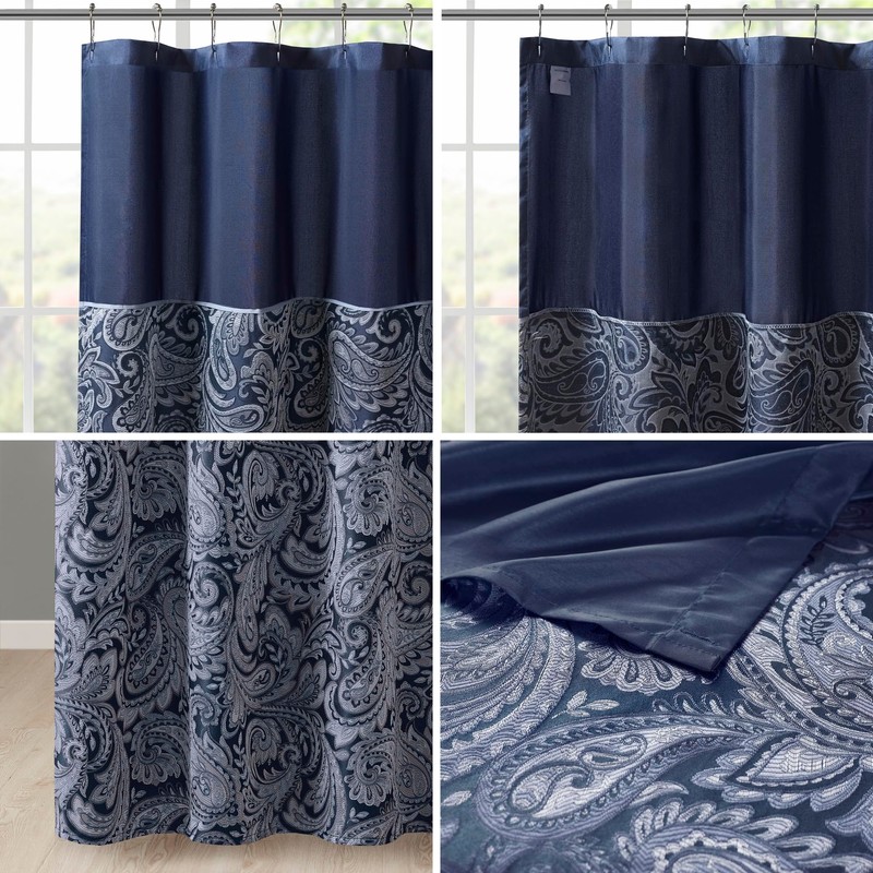 Madison Park Aubrey Shower Curtain Paisley Jacquard Pieced Microfiber Faux