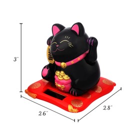 IBWell Small Lucky Cat Waving Arm Chinese Lucky Cat Statue for Home Office Car Decor Solar Energy Powered Chinese Feng Shui Cat Beckoning Cat - Black