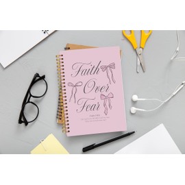 Ecezatik Coquette Pink Bow Notebook, Christian Notebook Journal, Girly Notebook, Pink Preppy Notebook Journal, Christian Gifts for Women, Pink Office Supplies, Spiral Notebook 5.5x8.3 Inch