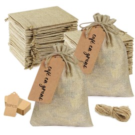 50pcs Bolsas de Arpillera con Cordón,Con Etiqueta y Cordón Fino,bolsas para dulces,bolsa de yute,Bolsas de Regalo de arpillera para Navidad,Fiestas,Día de Muertos,Cumpleaños, Favores de Boda