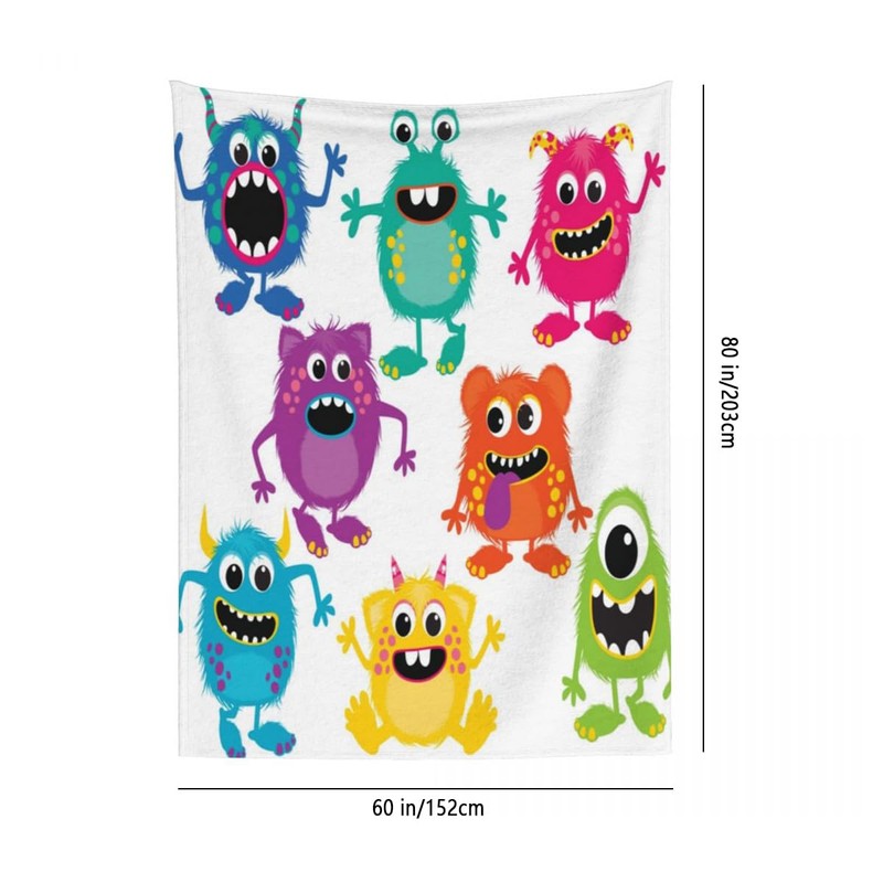 LOKMU Throw Blanket, Kids Cute Cartoon Fluffy Monsters Ultra-Soft Cozy