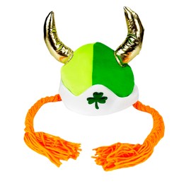 Irish Hat Cute with Braids Horns,St Patricks' Day Paddy's Day Hat Accessories,Deluxe Leprechaun Top Costume Headwear Velvet Hats,Irish Fancy Dress Costume Accessory Cosplay for Men and Women