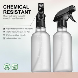 Bealee Spray Bottles 2 Pack, 10 Oz, Mist & Stream, Heavy Duty Spraying Empty Water Sprayer Bottle, BPA Free Plastic Refillable Containers for Cleaning Solutions, Planting, Hair with Measurement