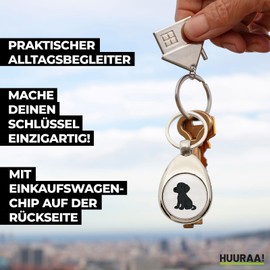 Huuraa Black Labrador Retriever Keyring Black Labi Comic Gift Shopping Trolley Token Black Labrador Retriever Gift Idea, metal, Unit size