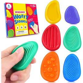 Fidget Toys Sensory Stone for Kids: 6 Pack Textured Soft Worry Stone for Autism Kids - Fidget Stress Calming Toys for Students Anxiety Relief - Small Prizes Fidget Toys