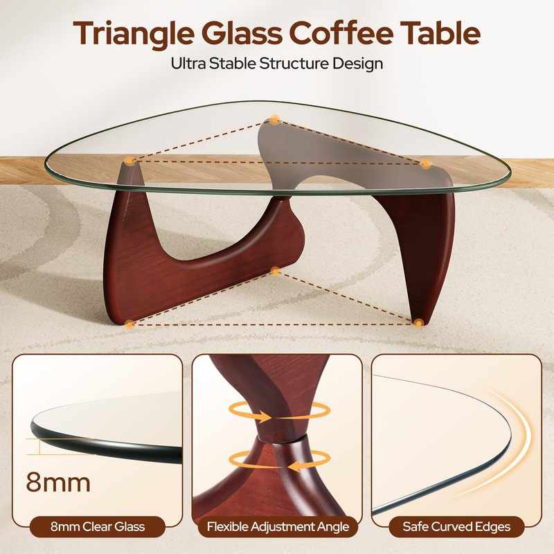 Mid Century Modern Glass Coffee Table for Living Room Bedroom