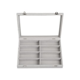 Frebeauty Sunglass Organizer,Velvet Glasses Organizer,8-Slot Sunglasses Tray with Clear Lid,Men's/Women's Sunglasses Box,Sunglass Case,13.3 x 9.6 x 2.2 Inches,Eyeglass/Eyewear Display Tray(Grey)
