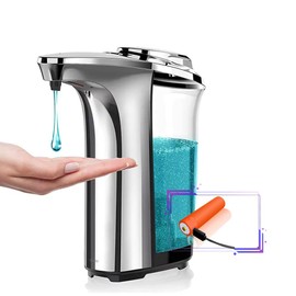 Automatic Soap Dispenser, Touchless Dish Soap Dispenser 17oz/500ml with USB Rechargeable Battery Infrared Sensor, 5 Adjustable Soap Levels, Liquid Hand Soap Dispenser (Silver, 17oz/500ml)