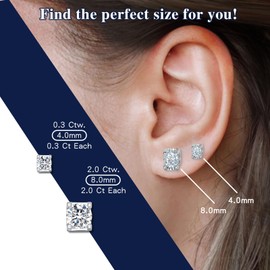 Moissanite Stud Earrings for Womens 2 Carat S925 Sterling Silver Earrings D Color VVS1 Clarity Lab Created Hypoallergenic Diamond Earrings for Men Christmas Gift