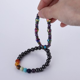 KALVICA 15 Pcs Bead Bracelet for Men Women Natural Stone Bracelet Stretch Bracelet Hematite Bracelets Triple Protection Bracelets 21.8 cm