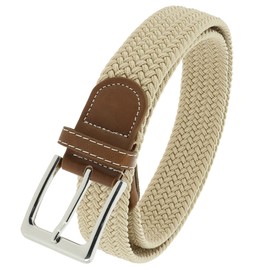 FASHIONGEN - Elastic Leather Belt Braided Stretch Belt for Men and Women, PERDERSEN, beige