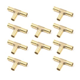 Antrader 3/8" Tee Brass Hose Barb Fitting, 3-Way PEX Pipe Union Fittings, 10-Pack