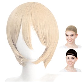 CaseEden WIG6007 Cosplay Wig, Full Wig, Heat Resistant, Short Bob, Light Gold, Blonde Hair