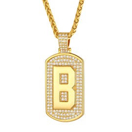 FindChic Initial Necklace Gold Letter B Pendant Fake Diamond Necklace Hip Hop Jewelry