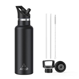 Arslo Stainless Steel Double Wall Water Bottles 20 Ounce, Vacuum Insulated Bottle With Straw Lid, Insulated Water Bottle Keeps Water Cold for 24 Hours, Hot for 12 Hours, Hiking, Sports