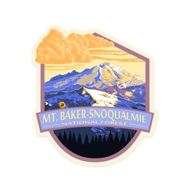 Die Cut Sticker Mt Baker Snoqualmie National Forest, Washington, Mt Baker at Sunset, Contour Vinyl Sticker 3 to 6 inches, (Waterproof Decal for Cars, Water Bottles, Laptops, Coolers), Large