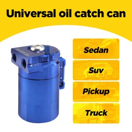 AOCISKA Aluminum Oil Catch Can,Baffled Oil Catch Can Kit,300ml Oil Reservoir Tank,Oil Separator Catch Can with Hose Kit,Universal Oil Catch Can Tank Polish Baffled Reservoir (Blue)