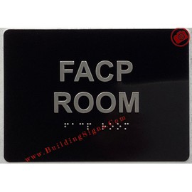 FACP ROOM - FIRE ALARM CONTROL PANEL ROOM sign Raised letters & Grade 2 Braille - Includes Red Adhesive pad for Easy Installation (5" W x 7" H , BLACK Color, Tacticle Sign, Aluminium) - The Sensation line