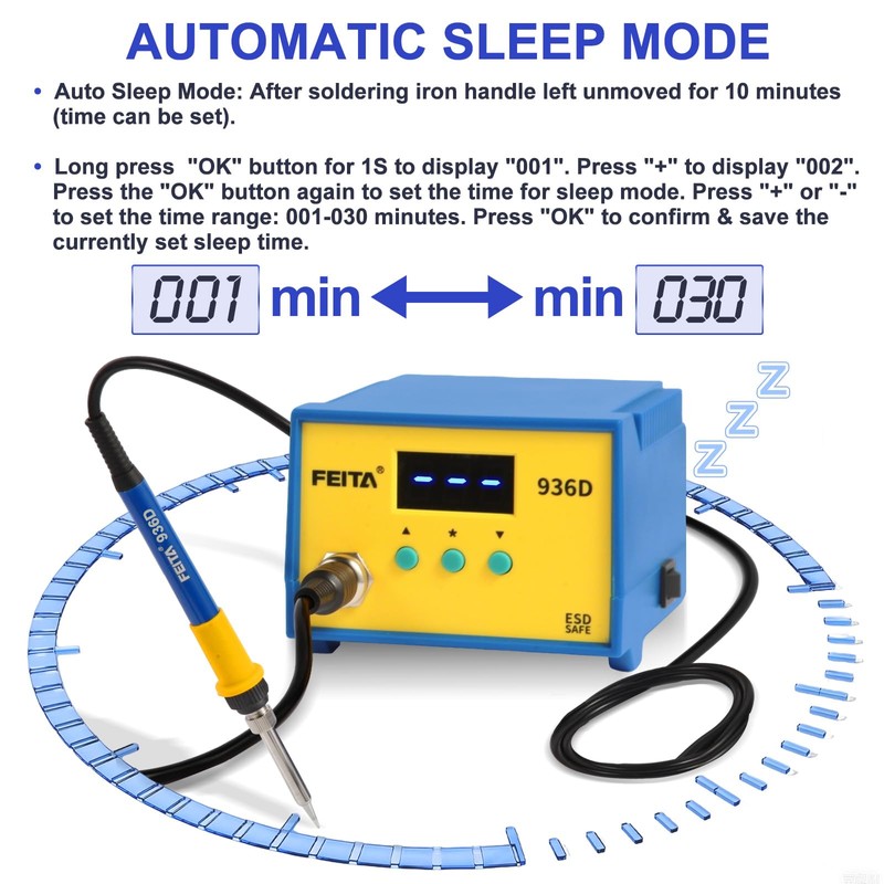 FEITA 936D Digital Soldering Station, 60 Watt Equivalent with Auto