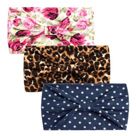 scicent Headbands 3 Pieces Boho Head Scarfs Elastic Soft Hairband Flower Leopard Printed Yoga Sport Hair Accessories Headbands for Women's Hair - 5008