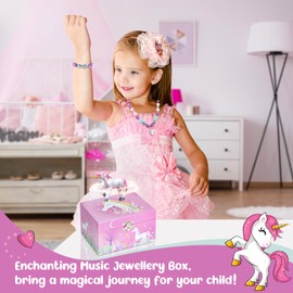 Anyiner Musical Jewellery Box for Girls, Kids Jewellery Box with Spinning Unicorn, Music Box Gift Set with Necklace & Bracelet, Birthday Gifts for Girls Children Age 3-10 (Moon Unicorn)