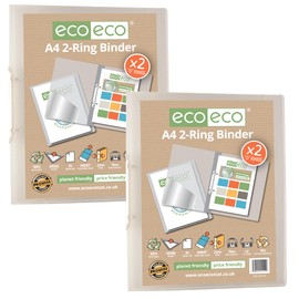 eco-eco A4 95% Recycled Presentation 22mm Spine 2 Ring Binder Clear, Pack of 2, eco112x2