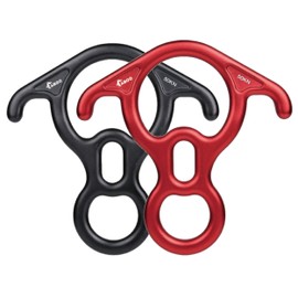 TRIWONDER 50KN Rock Climbing Figure 8 Descender Rescue Belay Device Stop Descender and Carabiner Rock Rappelling Gear (Black + Red)