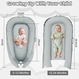PLKMGF Baby Lounger for Newborn 100% Cotton Soft Breathable Baby Lounger Newborn Essentials for 0-24 Months, Portable Infant Lounger Baby Nest Cover for Girls & Boys, Co Sleeper for Baby in Bed, Grey