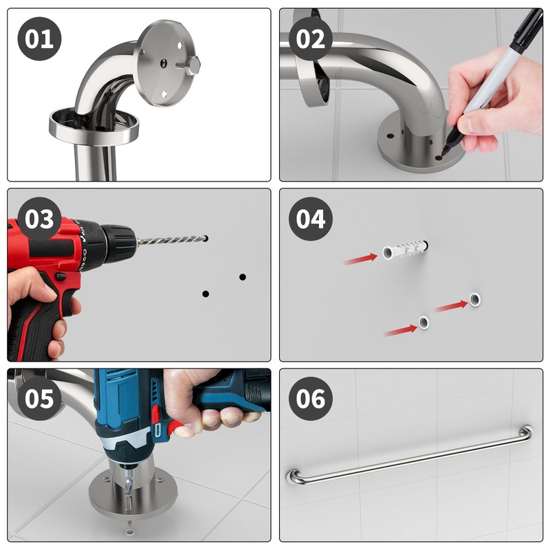 48 Inch Extra Long Chrome Stainless Steel Shower Grab Bar,