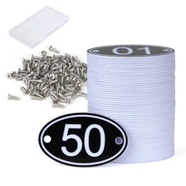 NumRealm Table Numbers Locker Cabinet Number, Oval ABS Engraved Numbers Signage Tags Labels - Black 1 to 50