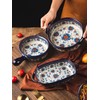 Bicuzat Blue and Orange Flower Vintage Style Ceramic Bakeware Casserole