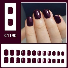 Uñas postizas cuadradas cortas en marrón oscuro para uso diario y fiesta, uñas postizas de otoño, brillantes, cobertura total, reutilizables, acrílica