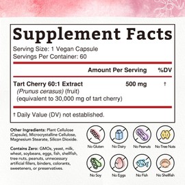 Bonawell Tart Cherry Capsules 60:1 Extract, 30000mg Strength, Made from Montmorency Tart Cherries, Powerful Uric Acid Cleanse, 2 Month Supply, 60 Capsules