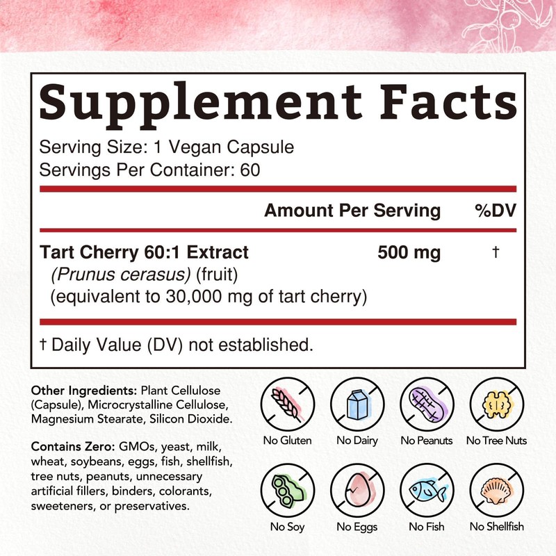 Bonawell Tart Cherry Capsules 60:1 Extract, 30000mg Strength, Made from