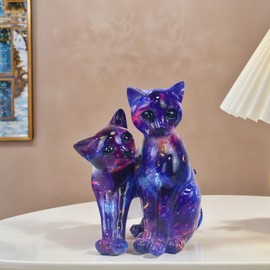 FLJZCZM Cat Couple Sculpture Cute Multicolor Creative Modern Art Decor for Office Home Desk Bookshelf TV Stand Decoration (Colorful)