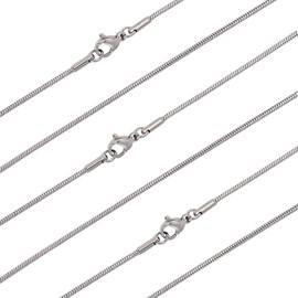 arricraft Pack of 10 Necklaces with Snake Chain, 45.7 cm 316 Surgical Stainless Steel Chain Neck with Carabiner Hook, Snake Chain for Jewellery Making Men Women DIY