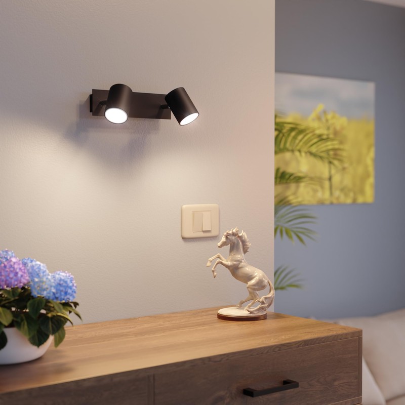 ledscom.de WAIKA Wall Spotlight with Switch, Matt Black, Includes GU10