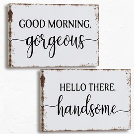 Good Morning Gergeous Hello There Handsome Canvas Wall Art Prints,Anniversary Engagement Paintings Prints Gifts,11x14 inches Set Of 2 Artwork For Couples Themed Decor Bedroom Living Room Decorations