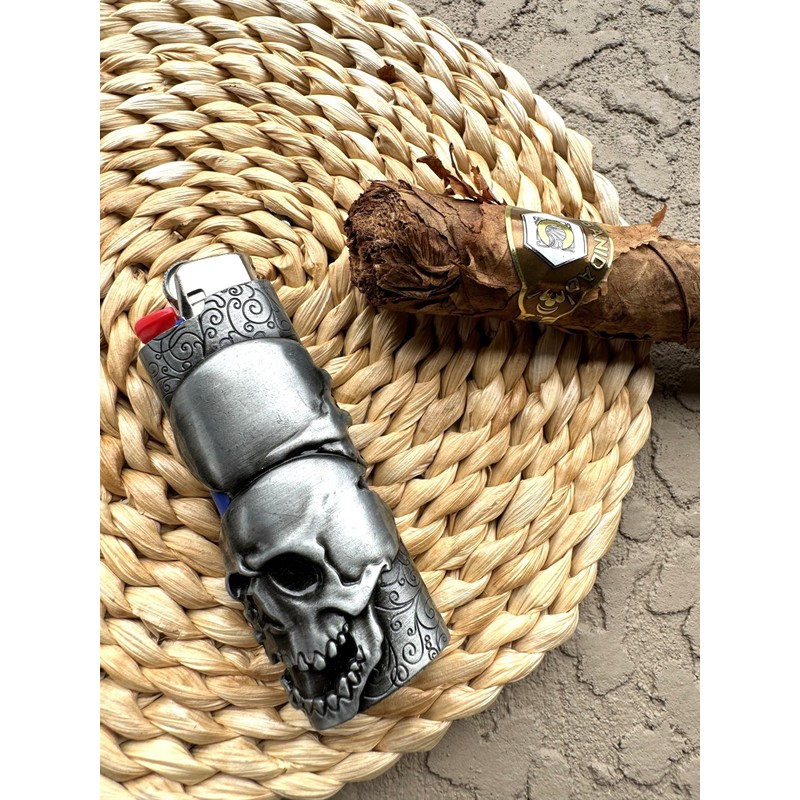 Skull Head Skeleton Metal Lighter Case Cover Holder fits BIC