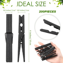 200 Pcs Large Clothes Pins Wooden Clothespins 4 Inch Wood Clothes Pins Heavy Duty Outdoor for Outside Hanging Clothes Laundry DIY Craft Pictures Photos (Black)