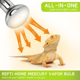 REPTI HOME 125W UVA UVB Vapor Reptile Heat Lamp, High Intensity Self-Ballasted UVB Basking Lamp Bulb,Full Spectrum Sun Light for Reptiles and Amphibians