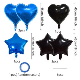 6Pcs Blue Black 18 Inch Foil Star Heart Balloons,Natural Latex Balloons for Men Women Girl Birthday, Valentines Day,Propose Marriage,Wedding, Bridal Shower, Graduation, Casino Theme Party Decorations