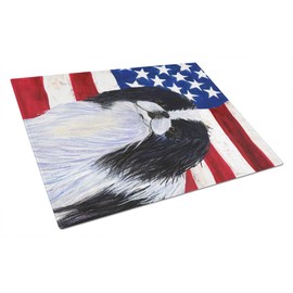 Caroline's Treasures SS4223LCB USA American Flag with Japanese Chin Glass Cutting Board Large Decorative Tempered Glass Kitchen Cutting and Serving Board Large Size Chopping Board