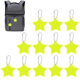 WeddHuis 12 x Safety Reflector Pendant Star Reflectors Children's Pendant Reflective Key Chain for Backpack School Bag School Bag Cycling Walking (Fluorescent Yellow)