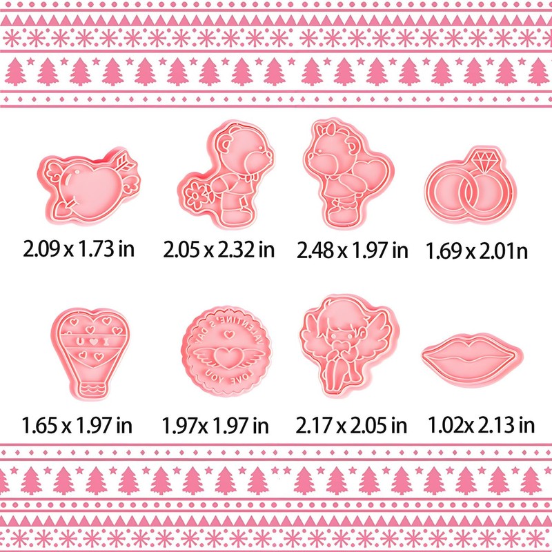 BESEK Valentine's Day Cookie Cutters: With Plunger Stamps Set, 8